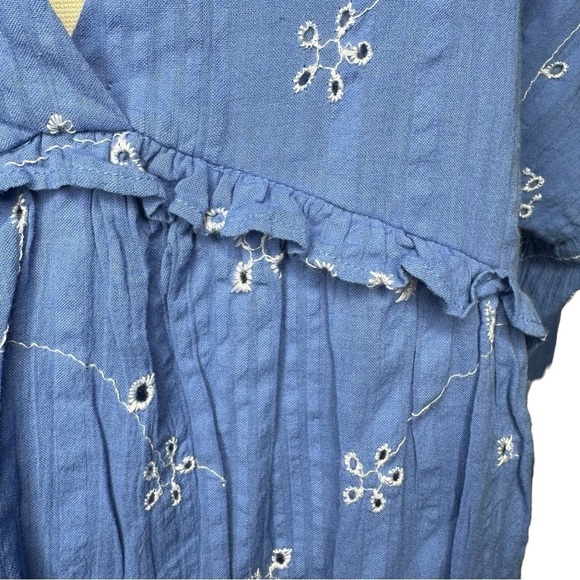 Zara NWOT Embroidered Mini Dress Size Medium Blue Babydoll Bohemian - Picture 4 of 8